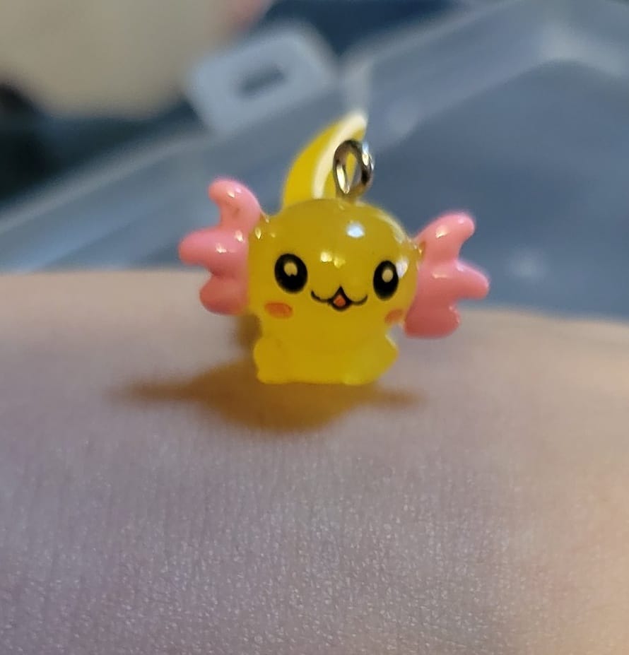 Yellow axolotl with orange fins stitch marker for crochet or knitting