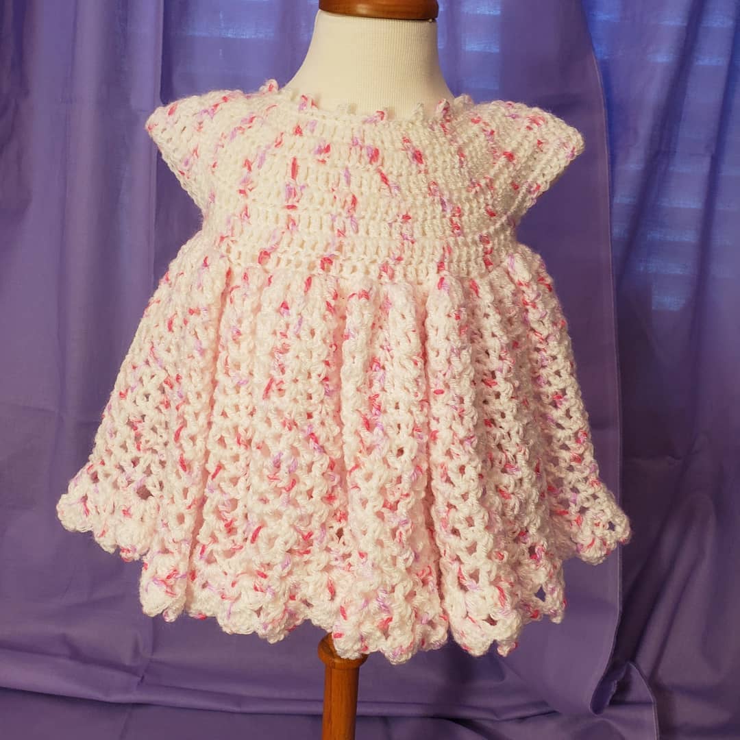 White and Candied Pink Crochet Dress