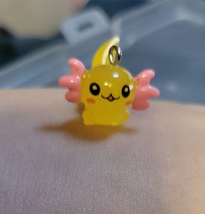 Yellow axolotl with orange fins stitch marker for crochet or knitting