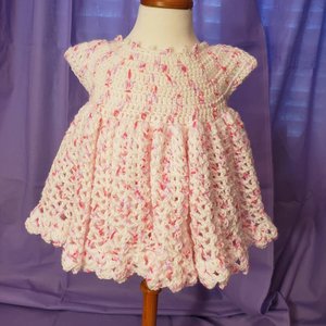 White and Candied Pink Crochet Dress
